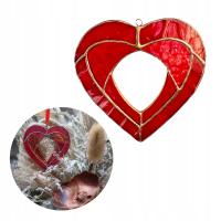 Witrażowe serce z różą – ręcznie wykonana dekoracja