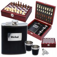 Zestaw Szachy Piersiówka 2 Kieliszki EKOSKÓRA Z Grawerem Prezent Na Święta