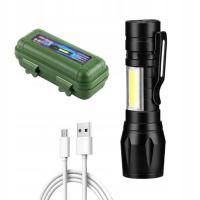 Latarka Kieszonkowa Taktyczna LED XPE + COB 800lm Zoom Akumulator USB