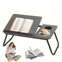 Składany stolik nocny z regulacją kąta do laptopa i czytania drewniany