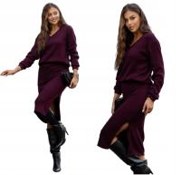 Komplet dzianinowy damski spódnica midi z rozcięciem + oversize bluza S/M