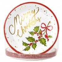 Talerze papierowe świąteczne 23 cm 10 szt. Gałązka Merry Christmas Xmas