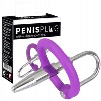 Pierścień na penisa z zatyczką do cewki BDSM, Fioletowy i Srebrny
