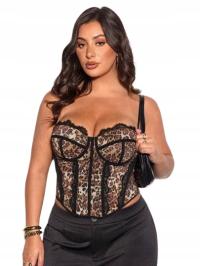 SHEIN PLUS SIZE GORSET KORONKOWY W PANTERKOWY WZÓR Z FISZBINAMI 46 1JA