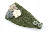 Elegant Sweet Three Flowers Wool Knitting Headband With Button Women Knit