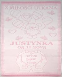 Kocyk dziecięcy bawełniany z imieniem i metryczką na prezent do łóżeczka