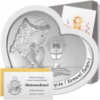 Srebrny obrazek na Komunię dla dziewczynki z grawerem Pamiątka XL Ag 999,95