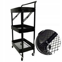 METALOWY WÓZEK KUCHENNY MOBILNY 3-POZIOMY BLOKADA KÓŁEK Z RĄCZKĄ 82cm BLACK