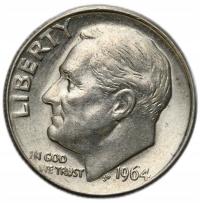 USA. 10 centów = 1 dime 1964 bez znaku menniczego