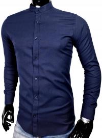 Мужская темно-синяя рубашка с воротником-стойкой из хлопка E307 Slim R. L
