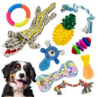 Zabawki dla psa MEGA ZESTAW 9 sztuk SZNURY RING ANANAS KROKODYL piszczące