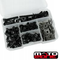 ZESTAW ŚRUB ŚRUBKI OWIEWKI MOTOCYKLOWE ALUMINIOWE CZARNE + Naklejka logo MOTO-ZONE