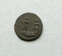 BARDZO CIEKAWY STARY MAŁY GUZIK Z WIEJSKĄ SCENĄ RODZAJOWĄ