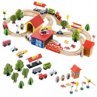 DREWNIANA KOLEJKA MIASTO LĄDOWISKO HELIKOPTER POCIĄG 330cm 69el