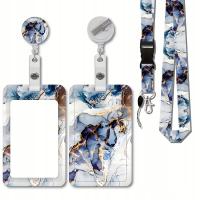 Dla medyka - Etui na kartę, identyfikator, smycz / klips niebieski marmurek