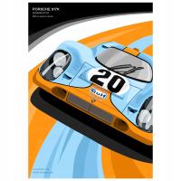 Plakat Porsche 917K Gulf Le Mans 1970 70x100cm obrazy do garażu samochodowy