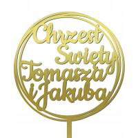 TOPPER NA CHRZEST ŚWIĘTY BLIŹNIĄT DWA IMIONA ZŁOTY