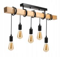 Lampa Sufitowa Wisząca LED Drewniana 5xE27 Belka Zwis Czarna Żyrandol Loft