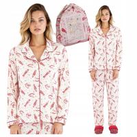 Koszulowa Piżama Damska w Świąteczny Nadruk Alisee + Woreczek Czerwona