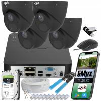 ZESTAW KAMER DO MONITORINGU KAMERY IP 5Mpx POE METALOWE CZARNE SMART DVS