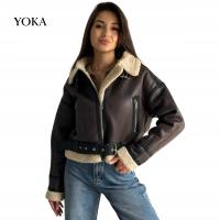 KURTKA SKÓRZANA DAMSKA Z KOŻUCHEM PILOTKA VINTAGE STYLOWA UNIWERSALNA YOKA