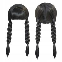PERUKA WEDNESDAY DŁUGIE WŁOSY CZARNE WARKOCZE GRUBE DŁUGIE ADDAMS FAMILY