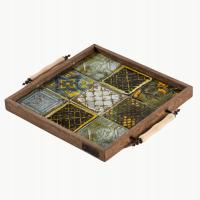 Drewniana taca z ceramiki i porcelany taca dekoracyjna 32x32