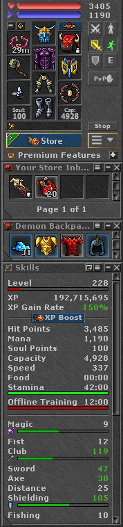 TIBIA 228 EK + 119/105 + 5 CHARMÓW + FERU DUMMY + 310K + SECURA +EQ+FREE RK