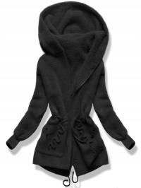 Czarna mięciutka damska narzutka alpaka z kapturem Uniwersalny