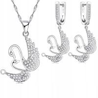 Srebrny ślubny komplet biżuterii posrebrzany naszyjnik kolczyki łabędzie