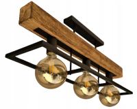 Lampa żyrandol z drewnem LOFT solidna gruba belka drewniana drewno metal