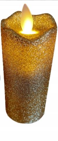 Świeca świeczka led brokatowa złota ruchomy płomień 11 cm