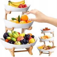 KOSZ NA OWOCE Koszyk na Warzywa Stojak Piętrowy białe drewniane 3 Poziomy