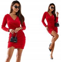 WELUROWA SUKIENKA Z MARSZCZENIEM, KOPERTOWA, PL PRODUKT MINI CZERWONA