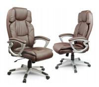 OBROTOWY FOTEL BIUROWY SKÓRZANY KOMPLET BRĄZOWY ELEGANCKI I SOLIDNY KOMFORT