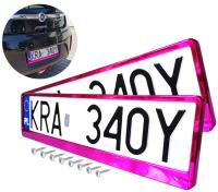 RAMKI NA REJESTRACJE METALIZOWANE RÓŻOWE + WKRĘTY