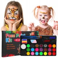 ZESTAW FARB DO MALOWANIA TWARZY CIAŁA DLA DZIECI Farbki Tatuaży 20 Kolorów