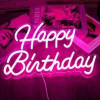 Dekoracyjny neon napis LED Happy Birthday do zawieszenia na ścianie