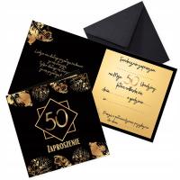 Zaproszenia na 50 Urodziny Złote Liście Eleganckie Czarna Koperta Z11_25