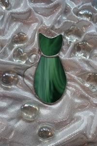 Kot zielony witrażowy zawieszka upominek Tiffany