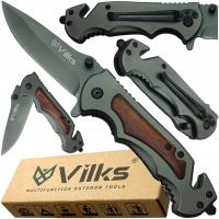 NÓŻ Składany Scyzoryk SURVIVAL Wielofunkcyjny Taktyczny STAL + DREWNO OSTRY