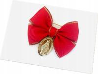 Broszka do wózka czerwona kokardka z literką kokarda Maryjka Bozia