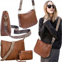 ELEGANCKA TOREBKA DAMSKA NA RAMIĘ – BRĄZOWA, POJEMNA, Z PASKIEM