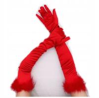 RĘKAWICZKI DAMSKIE CZERWONE SATYNOWE DŁUGIE 1725