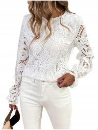 ЖЕНСКАЯ ЭЛЕГАНТНАЯ БЛУЗКА С ДЛИННЫМ РУКАВОМ, КРУЖЕВНАЯ АЖУРНАЯ ВЕЧЕРНЯЯ БЛУЗКА