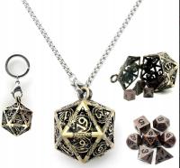 HAXTEC Mini Kości D&D Metal 7szt. Naszyjnik Brelok Antyczny Brąz DND