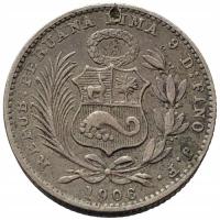 44641. Peru - 1 dinero - 1906r. - Ag