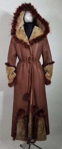 Naturalny kożuch cieniutki DUDEX ciekawy lis MAXI138cm zgrabny trencz S M