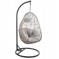 Fotel huśtawka szary wiszący na ogród taras balkon ogrodowy bujany kokon