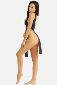 Эротическое платье с разрезом на бедрах стринги Сексуальная открытая спина черный